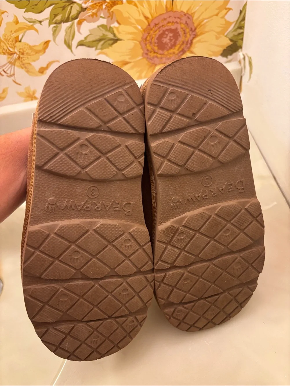 BearPaw Kids Tan Suede Cozy Slip-On Slippers